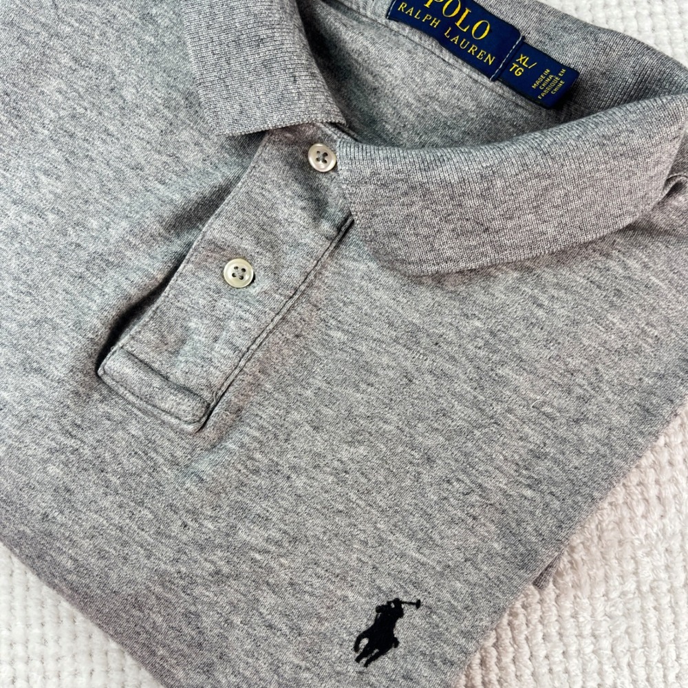 Polo Ralph Lauren Mens XL Gray Short Sleeve Cotton‎ Polo Shirt Black Pony Logo
